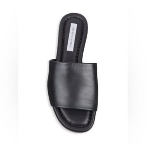 SAKS FIFTH AVENUE Black Leather Slides Sandals 11 NEW